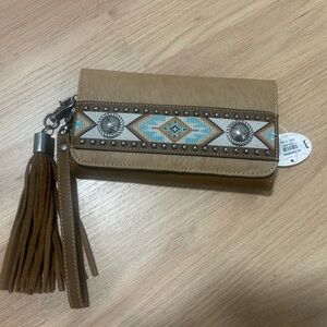 NWT Tan Women's Wallet with Detachable Tassel Detail and Detachable Wrist Strap